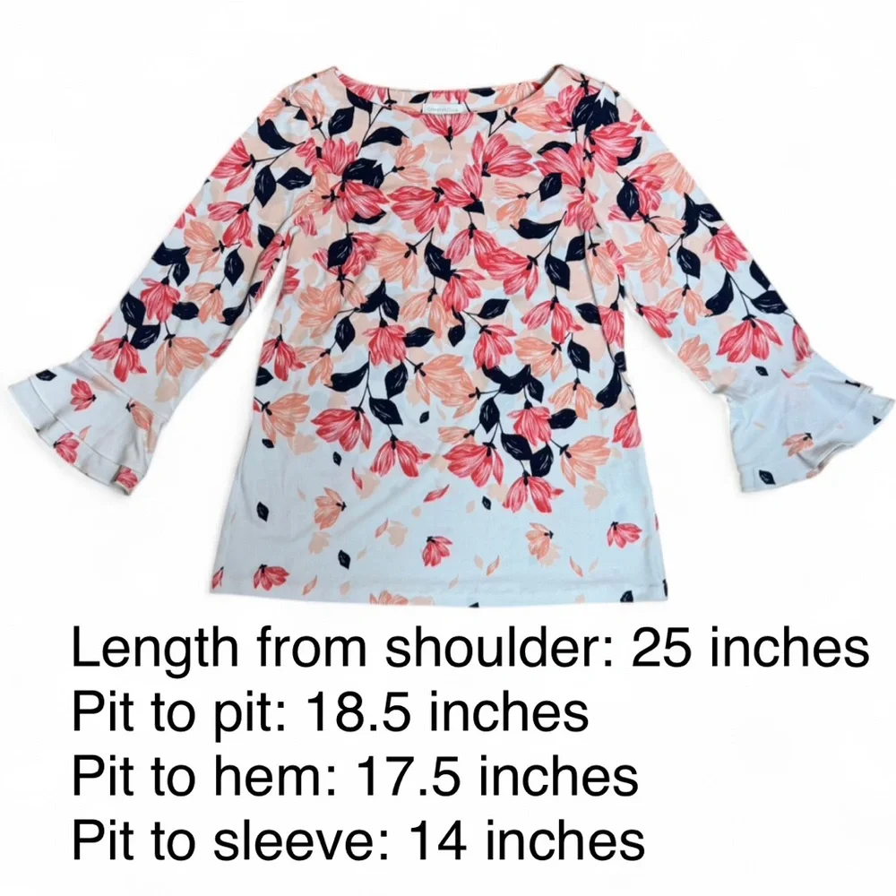 Charter Club Women’s Small Floral Blouse 3/4 Bell Sleeve Stretch - Picture 3 of 9